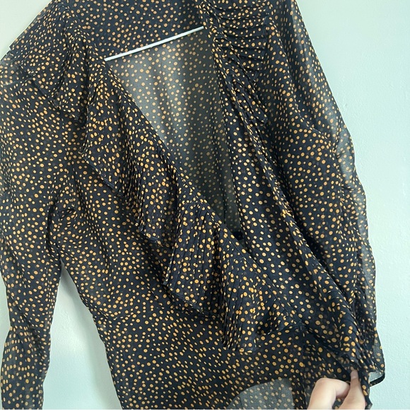 Akira Chicago Red Label Ditsy Spot Print Ruched Wrap Blouse Medium - Picture 11 of 16